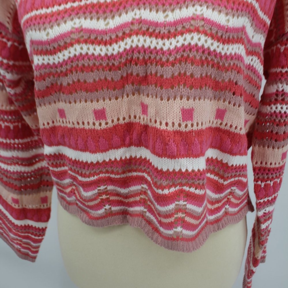 Vintage Knit Pink White Long Sleeve Cropped Sweater S - Picture 4 of 8
